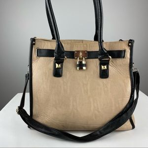 SPRING tote tan black padlock bag shoulder strap crossbody strap
